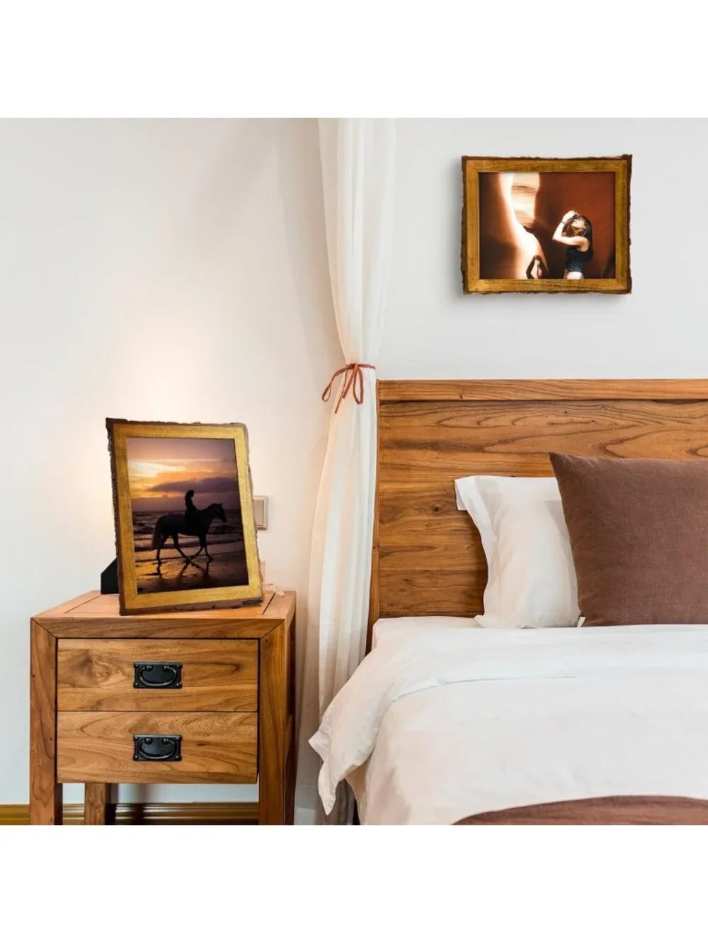Rustic Brown 8x10 Picture Frame - Solid Wood with Bark Edge & Glass Display